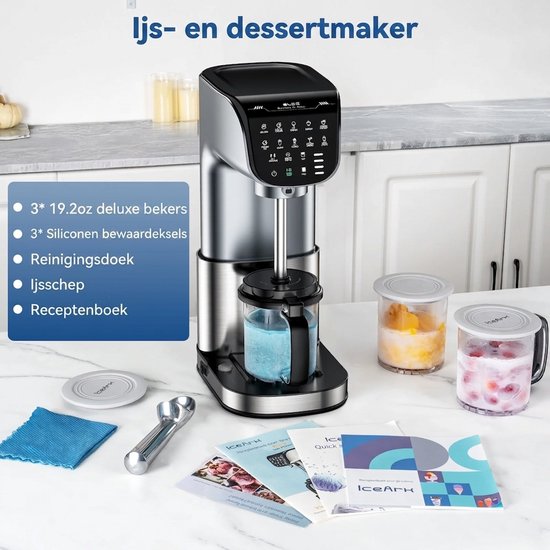 10-in-1 Automatische IJsmachine - Maak IJscréme, Gelato, Sorbet, Milkshake, 3 Pints, Borstelloze Motor, Vaatwasserbestendig, Eén-Knop Opslag, Roestvrij Staal & Zilver — afbeelding 3