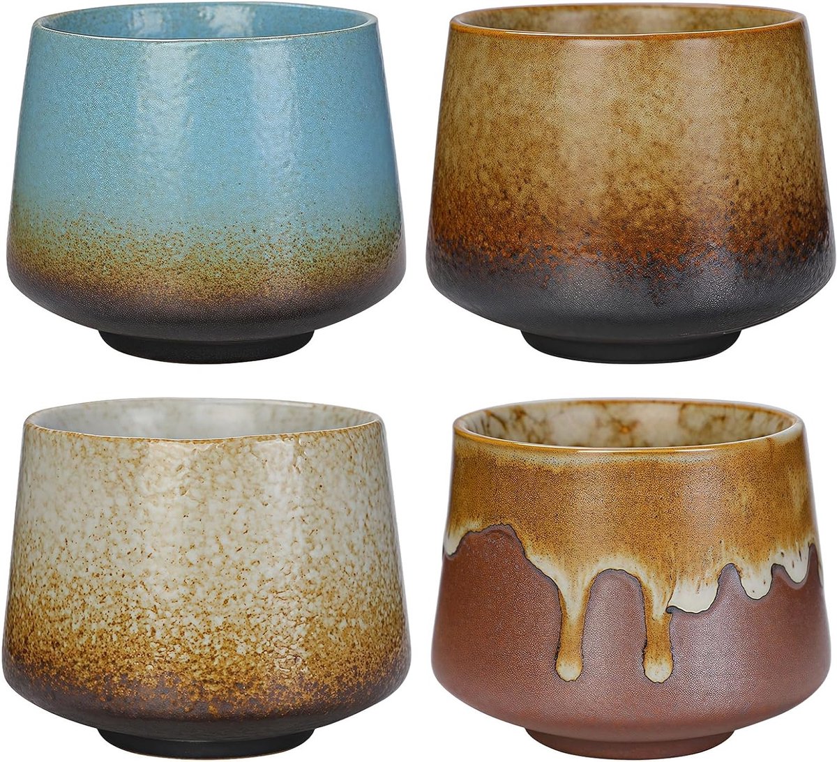Set van 4 handgemaakte keramische espresso kopjes, stevige wand, vaatwasserbestendig, perfect voor koffie, thee en als cadeau