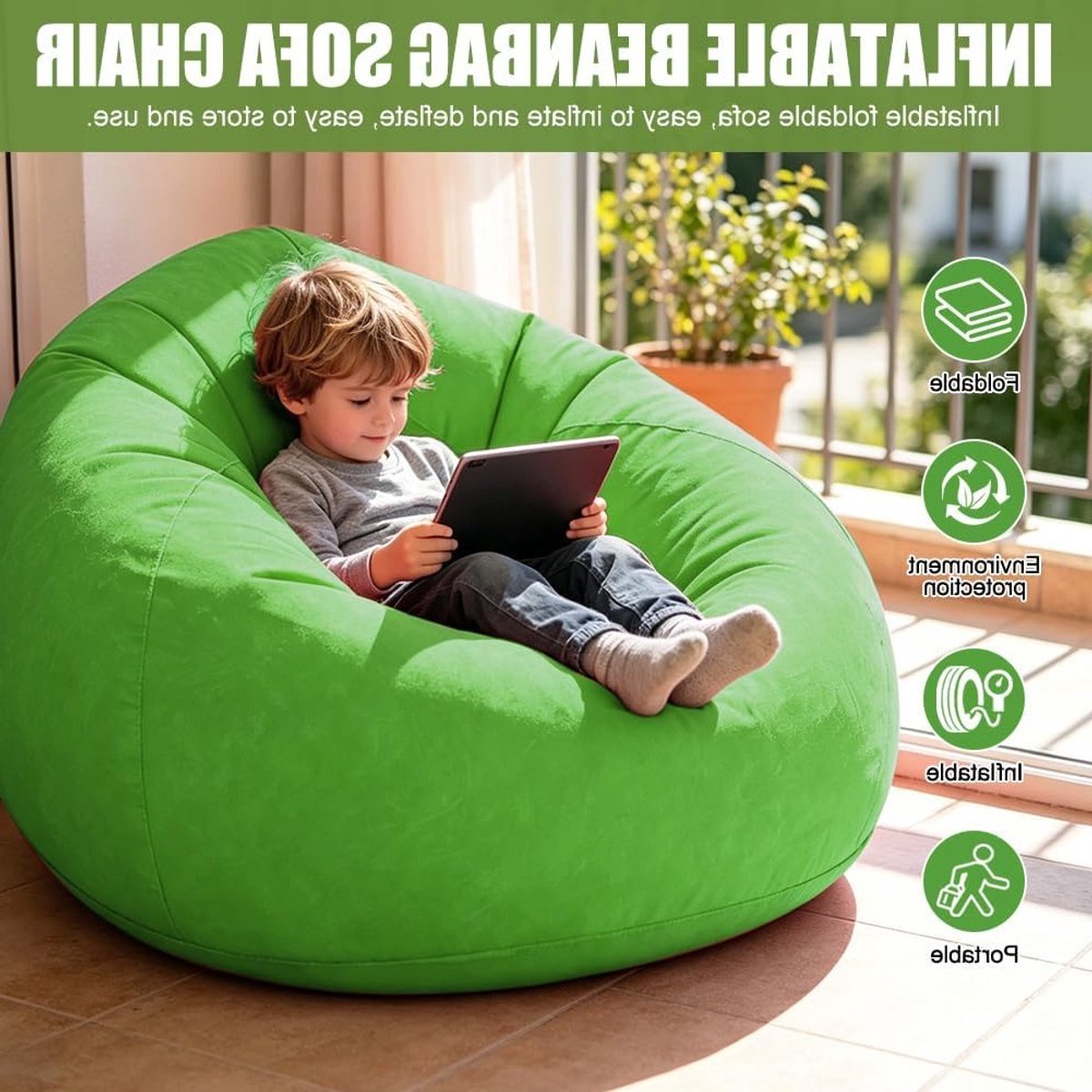 Comfortabele opblaasbare zitzak voor buiten, opvouwbare loungebank met pomp, ideaal voor tuin en strand