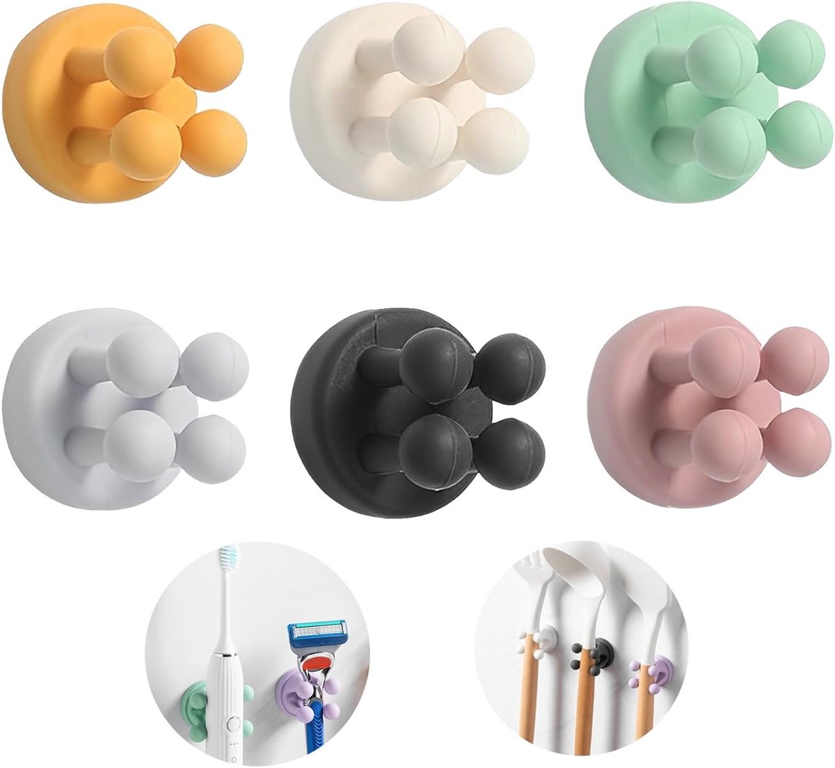 6 Stuks Silicone Tandenborstelhouders, Multifunctionele Haak voor Scheermes, Waterdichte Badkamerhaken voor Muur of Glas, Ideaal voor Badkamer en Keuken