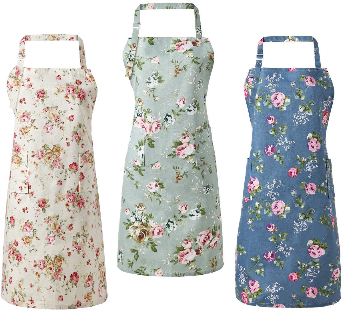 Dailygoods - Dailygoody - Bloemenschorten voor Dames - Keukenschort met Verstelbare Taille - Vintage Design - Perfect voor Koken en Tuinieren - 3 Verpakkingen