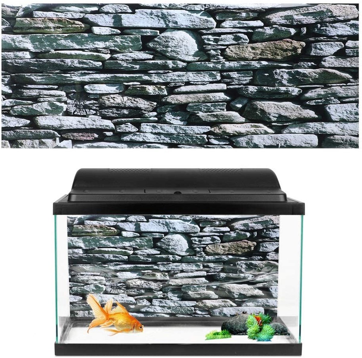 Dailygoods - Dailygoody - Aquarium achtergrond - 3D-effect stenen muur - PVC muursticker - 61 * 30cm - Onderwater decoratie - Geschikt voor aquaria - Waterdic