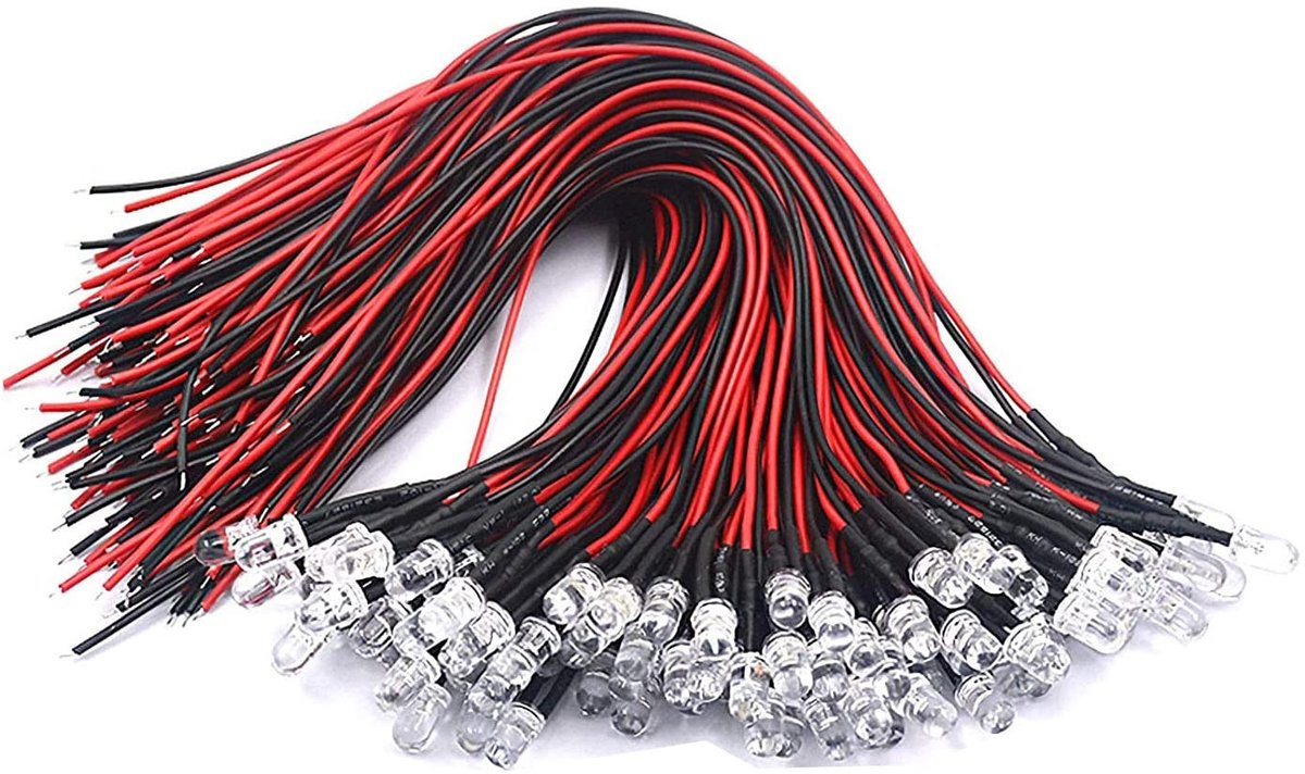 Dailygoody - Voorbekabelde LEDs - 50 Stuks - Ideaal voor Hobbyisten - Warmwit - 12V 5mm LEDs - Perfect voor Verlichtingsprojecten - Inclusief Kab