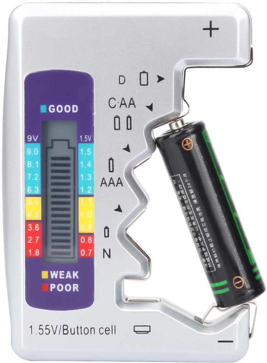 Dailygoody - Accutester - Digitale batterijtester - Eenvoudig in gebruik - Universele accutester - Geschikt voor knoopcellen en 9 V-batterijen