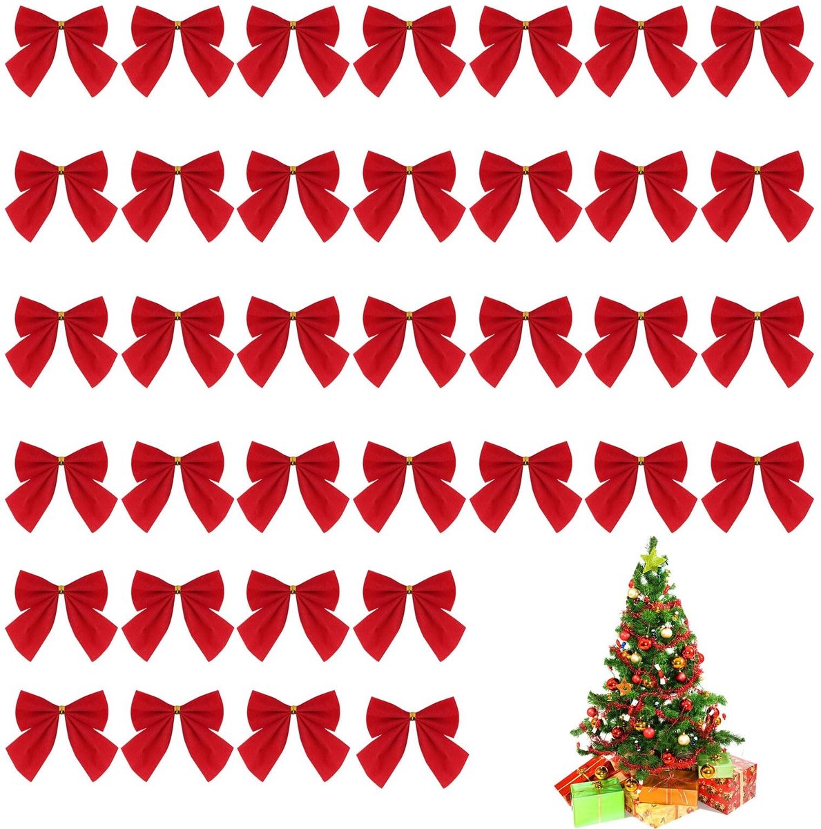 Dailygoody - Kerststrikken - Kerstboomversiering - Schattig accessoire voor Kerstmis - Rood - Decoratie voor bruiloft en nieuwjaar - 36 stuks kerstbog...