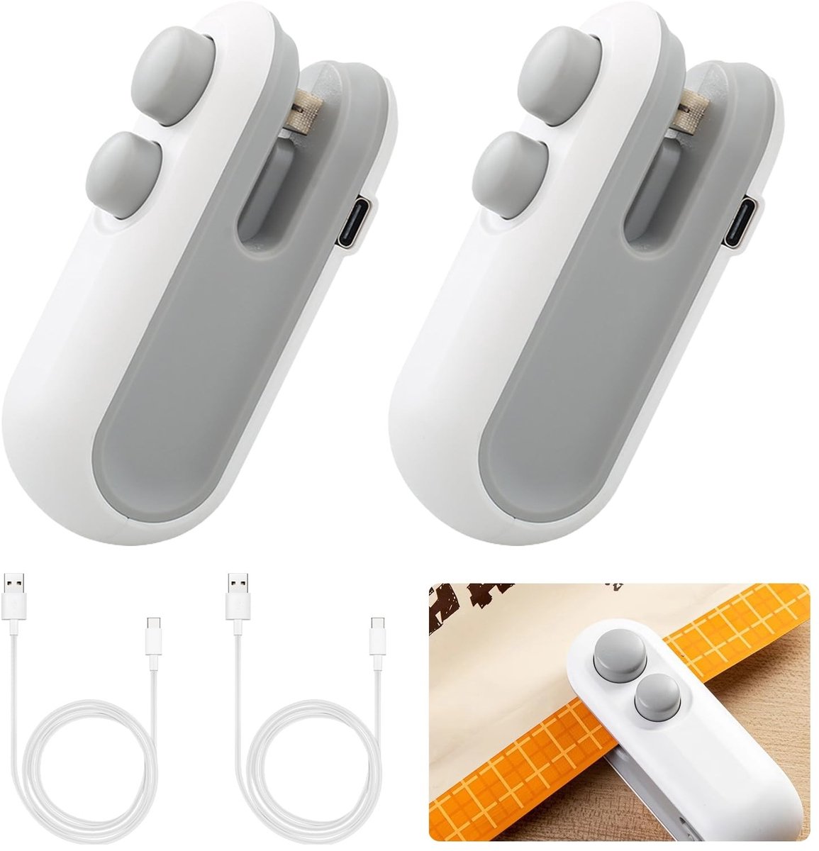 Dailygoody - Mini folielasapparaat - Oplaadbaar 2-in-1 - Wit - Hand sluitapparaat - Voor plastic zakken - Geschikt voor snackzakken en spaanzakken