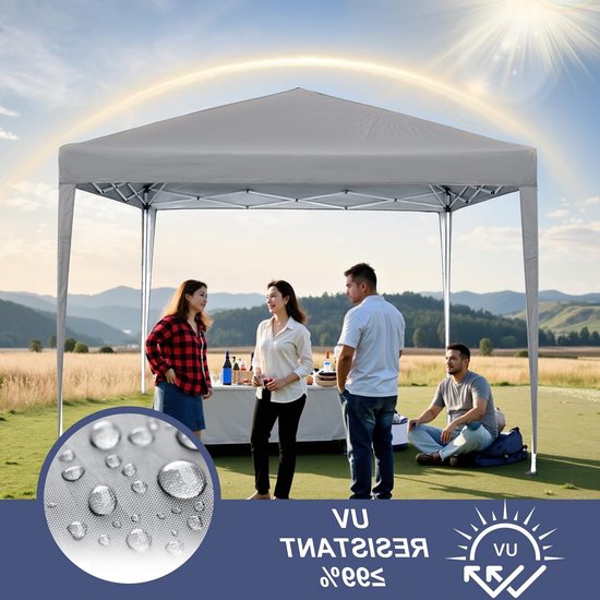 Vouwgazebo 3 x 3 m met 4 Zijpanelen - Tuin Tent voor Feesten, Waterdicht en UV-Bescherming, Verstelbare Hoogte in Lichtgrijs — afbeelding 4
