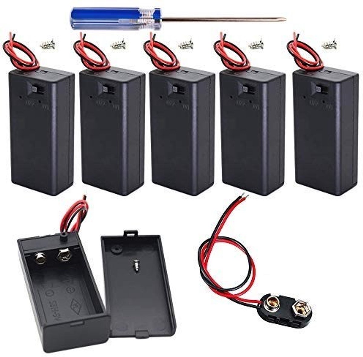 Dailygoods - Dailygoody - 9V Batterijhouder met Schakelaar - Batterijclipconnector - Lange Kabel - 6 Stuks - Ideaal voor LED-strips en Experimenten - Geschikt voor...