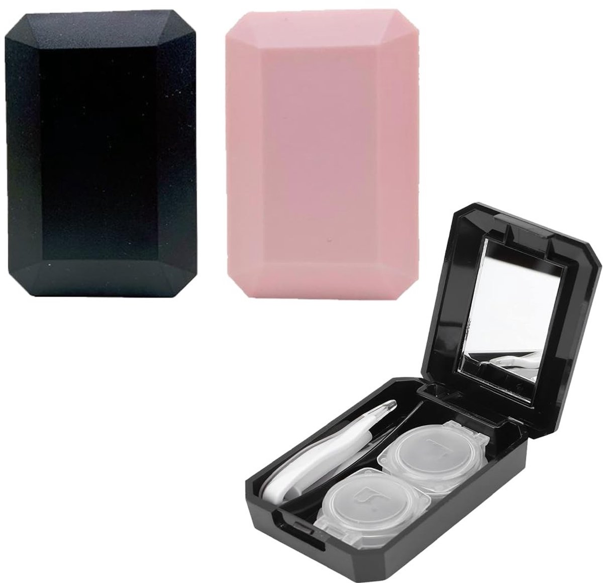 Dailygoods - Dailygoody - Draagbare Contactlenshouder - Compact en Schokbestendig - Zwart en Roze - Veilig en Milieuvriendelijk - Voor Gekleurde Contactlenzen - Ha.
