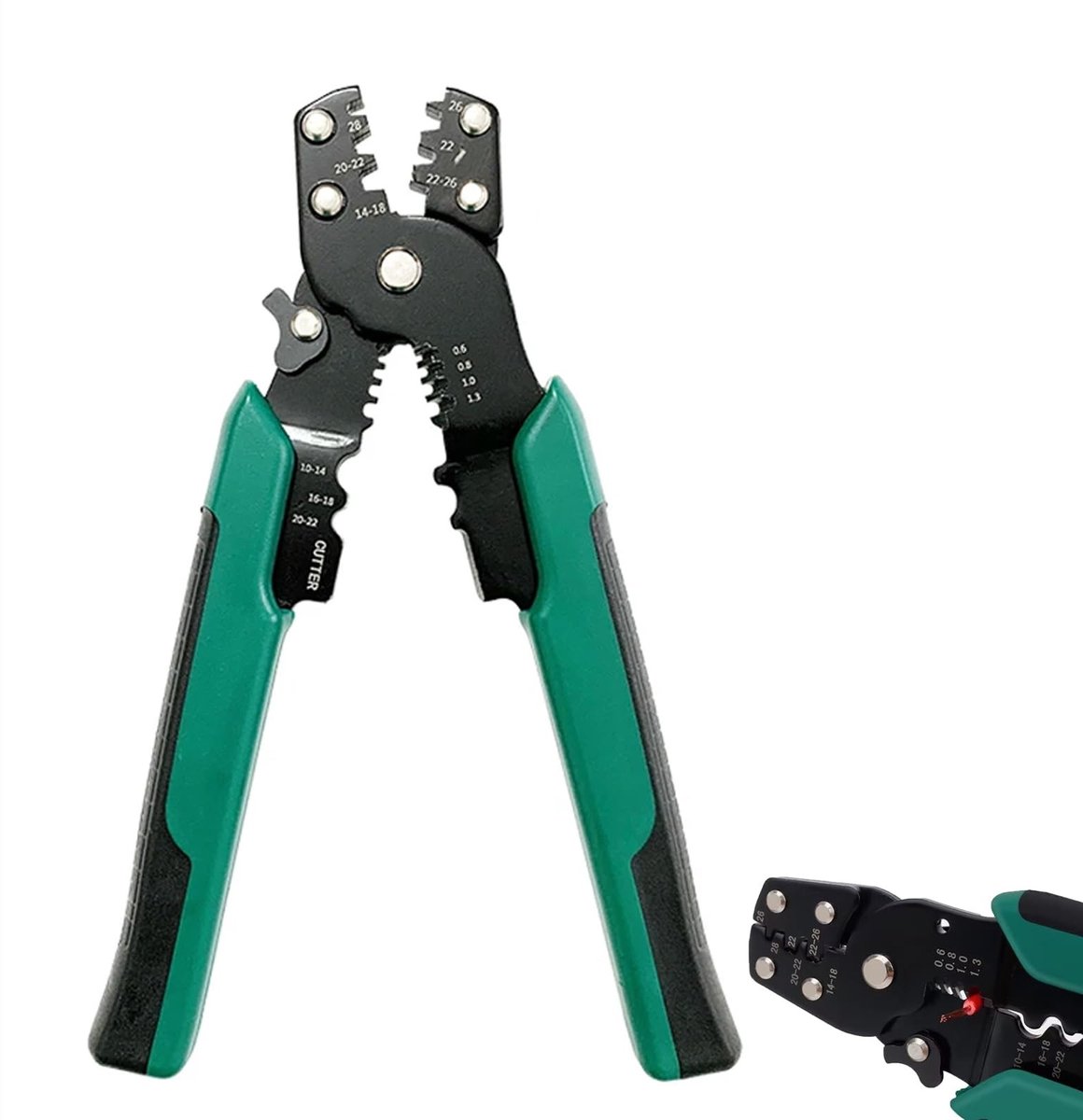 Dailygoods - Dailygoody - Krimptang - 3 in 1 Krimptang - Ergonomisch - Kabelschoentang - Multifunctioneel gereedschap - Geschikt voor knijpen en snijden - Groen/zwart