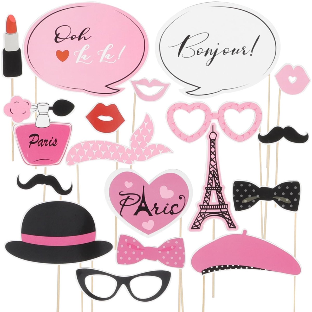 Dailygoods - Dailygoody - Photo Booth Rekwisieten - Thee-Thema - 18 Stuks - Feestdecoratie - Verjaardagsfeest - Bruiloft - Babyshower - Parijs
