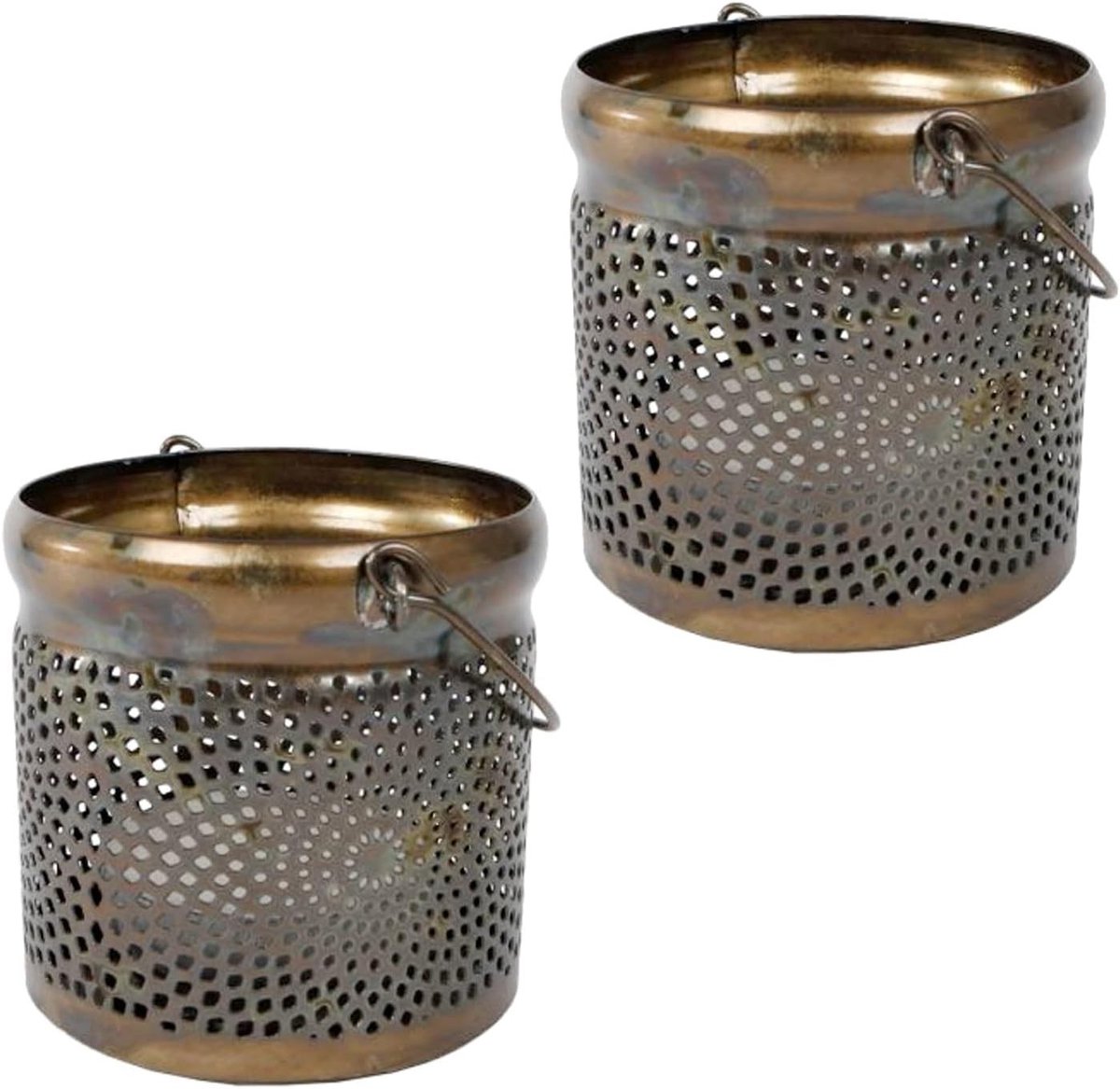 Set van 2 Theelichthouders van Messing - Moderne Ronde Decoratieve Windlicht Kaarsenhouder voor Tafelversiering en Sfeervolle Verlichting