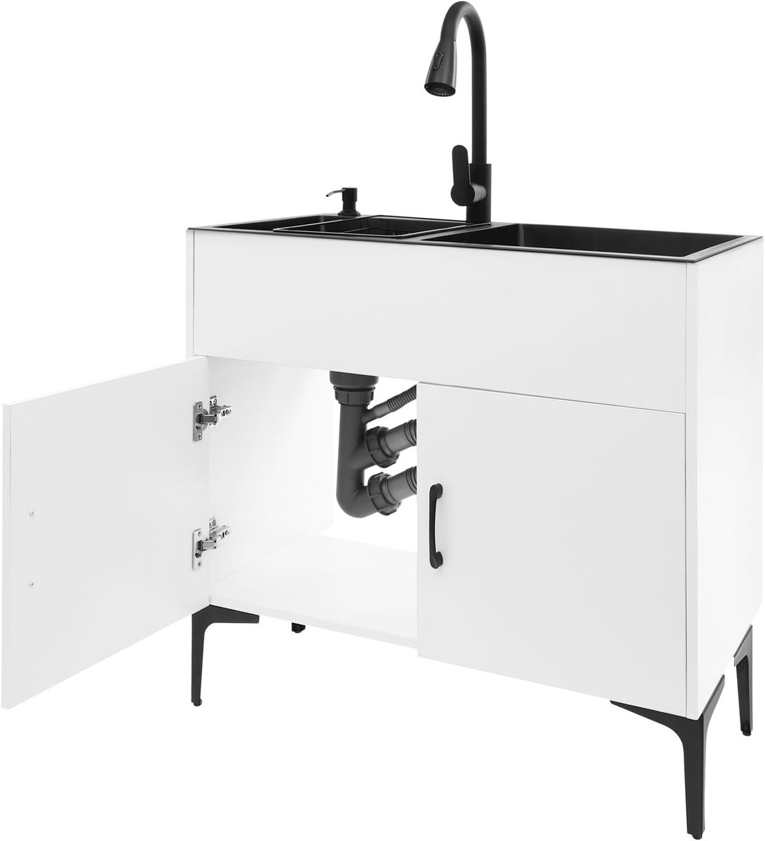 Keukenspoelbak met uittrekbare kraan en kast, 81 x 43 x 78 cm, ideaal voor restaurants en cafés, duurzaam en praktisch