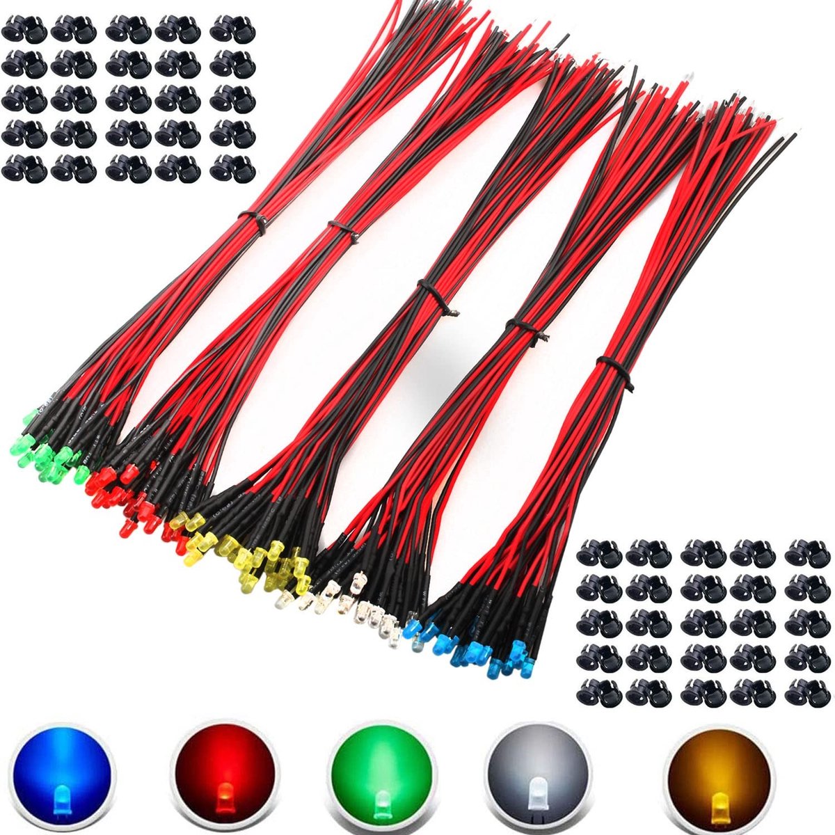 Dailygoods - 100 Stuks LED-Diodes met Kabel 3mm