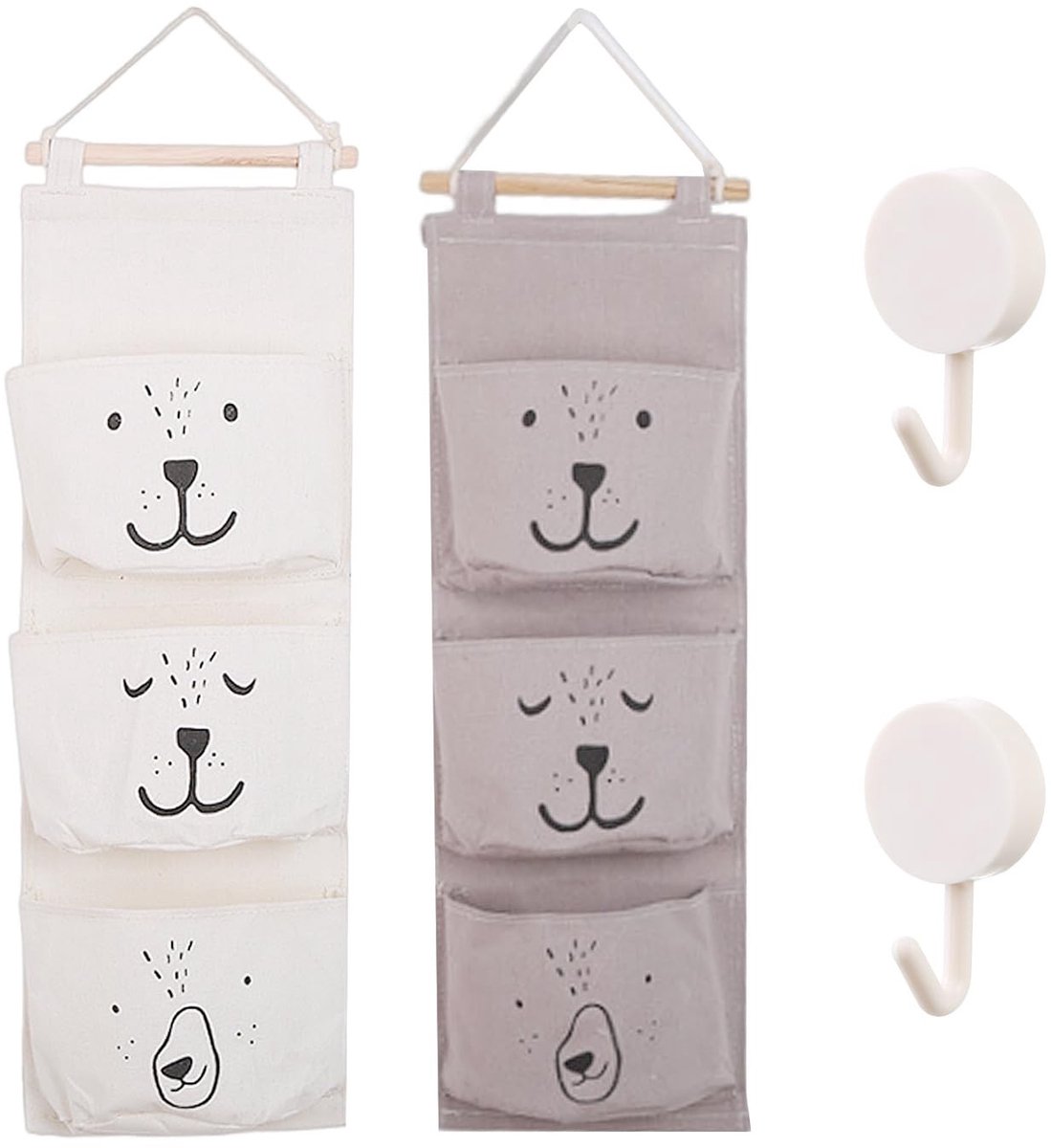 Dailygoods - Dailygoody - Hangtassen - Badkamer opslag - Opvouwbare haken - Grijs en wit - Hangende opbergzakken - Cosmetica en speelgoed - Geschikt voor volw