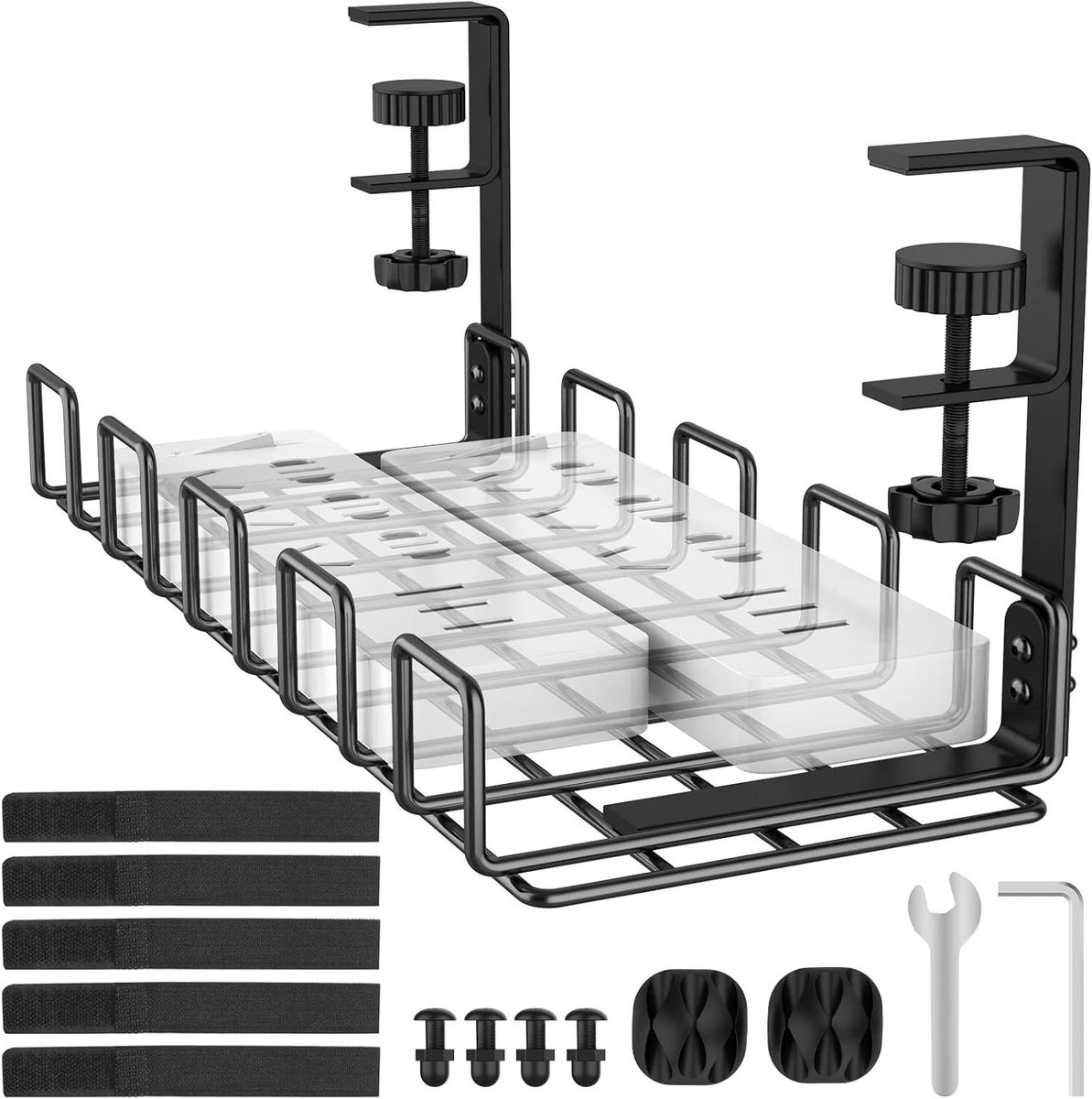 Onderbureau Kabelmanagement Tray - 40 cm, Geen Boren, Stalen Organisator voor Kabels en Draden