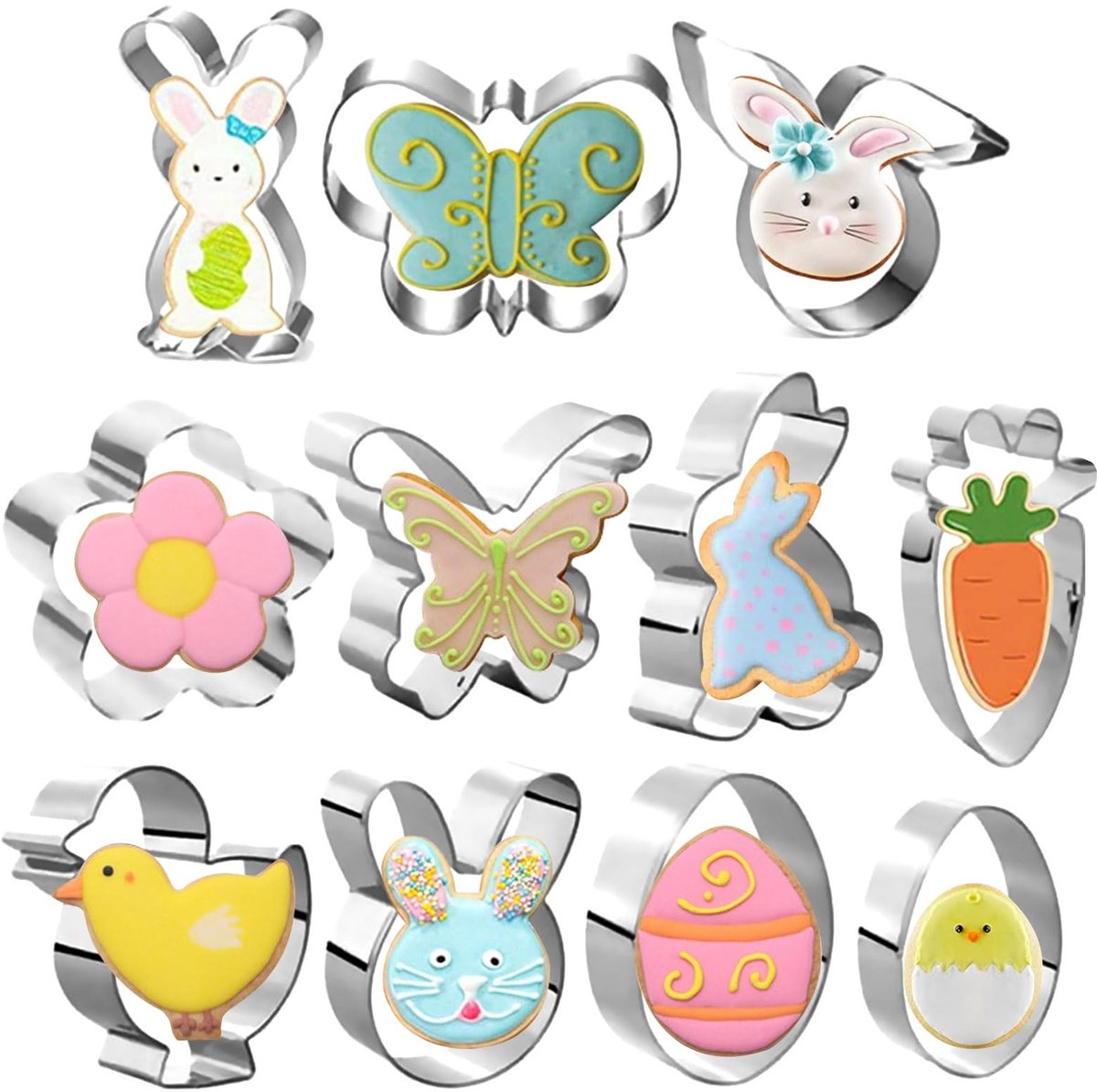 Dailygoods - Dailygoody - Pasen koekjessnijders - 11 Stuks - Dishwasher Safe - Grappige vormen - Roestvrij staal - Ideaal voor kinderen - Bak plezier