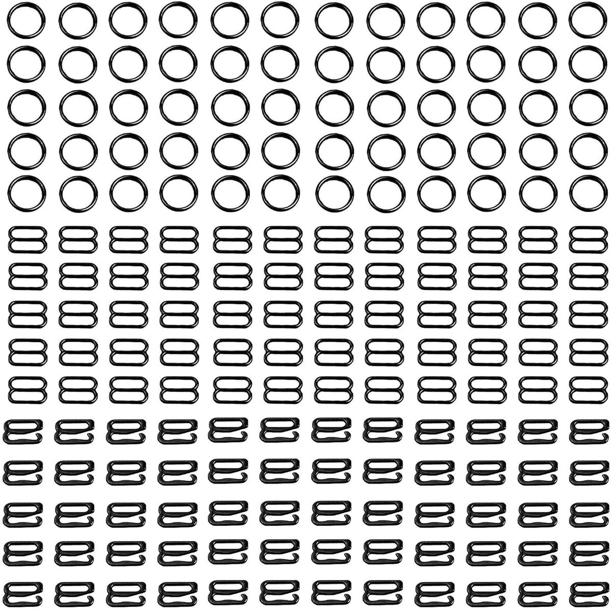 180 Stuks Lingerie Clips voor Verstelbare Beugels, Ondersteunende Sliders voor Bh en Badmode - 8mm (Zwart)