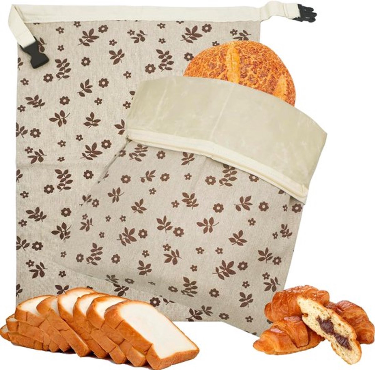 2-Pack bijenwas broodzakken - 43x33cm - Groot en Draagbaar - Zuurdesembrood - Herbruikbare Katoenen Bijenwas Broodzakken - Geschikt voor de vriezer - Houdt vers - Broodzakken voor zelfgebakken en zuurdesembrood - Pruimenbloesempatroon