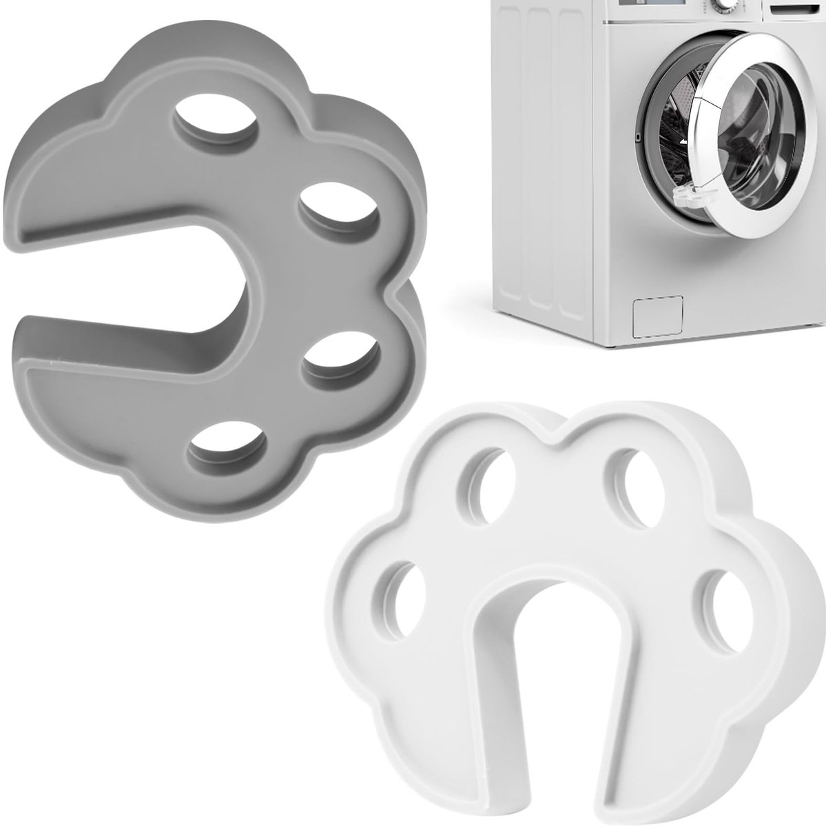 Dailygoods - Dailygoody - Pack van 2 Deurstoppers voor Wasmachine, Droger en Vaatwasser - Silicone voor Optimale Ventilatie - Grijs en Wit