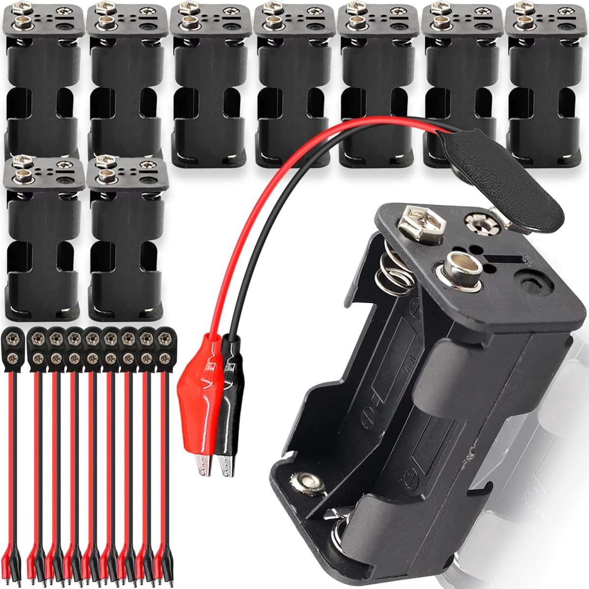 Dailygoods - 4 Slots AA Batterijhouder met Connector (10 Stuks)