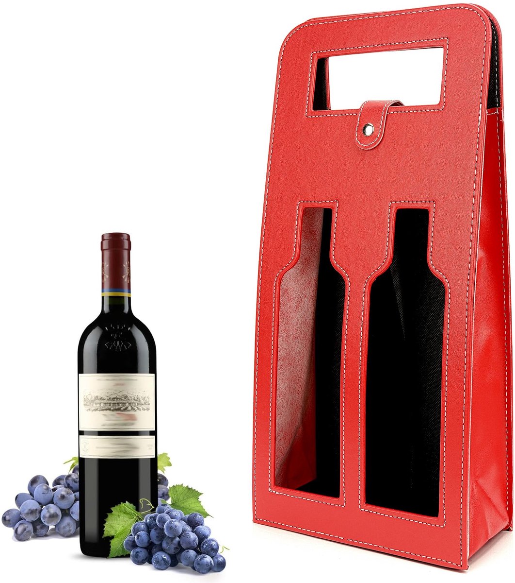 Dailygoods - Luxe Wijngeschenktas voor 2 Flessen van Leer