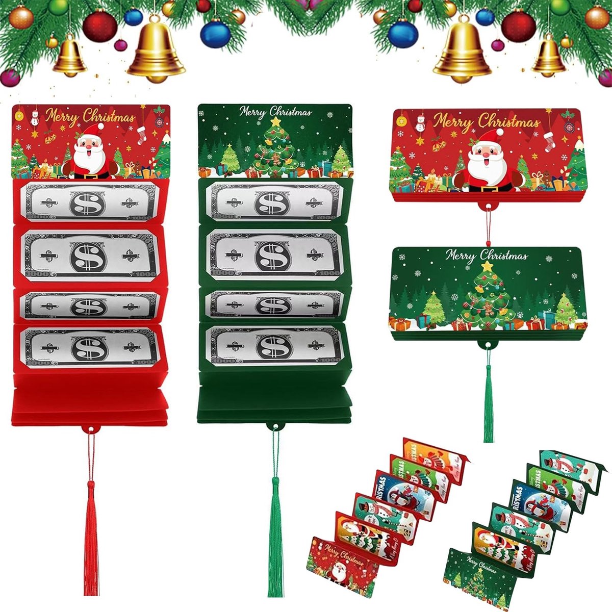 Dailygoods - Set van 4 Kerstgeld Portefeuilles met Enveloppen