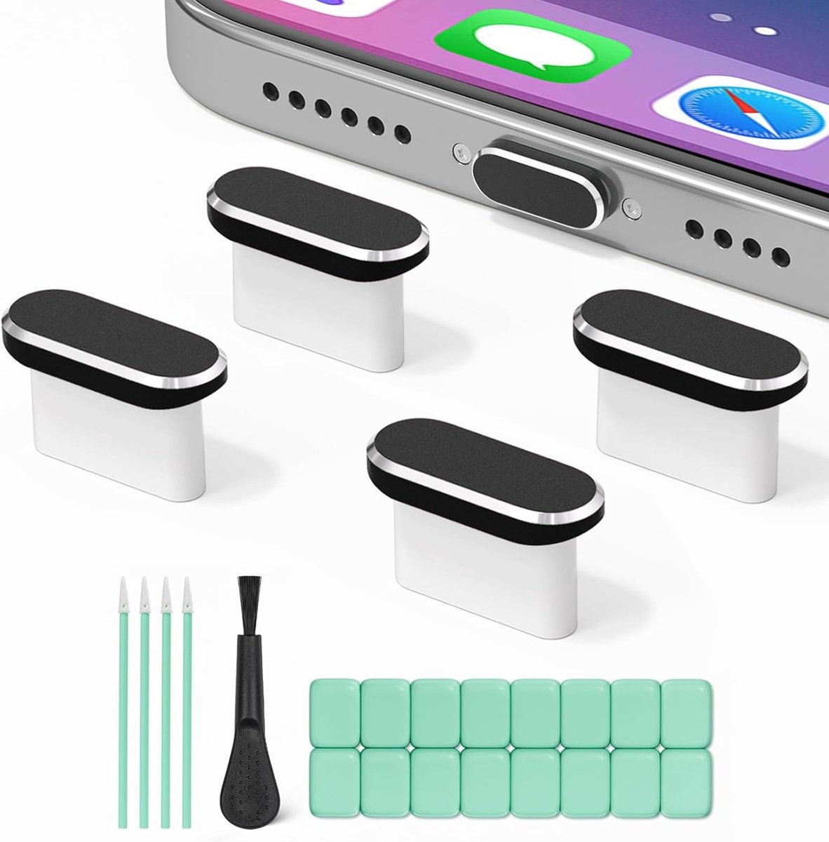 Type C Anti-Dust Protectors - Set van 4 USB-C Stofbeschermers voor Oplaadpoorten van Smartphones en Tablets, Bescherming voor Galaxy S22/S21 en iPhone 16/15/16 Max