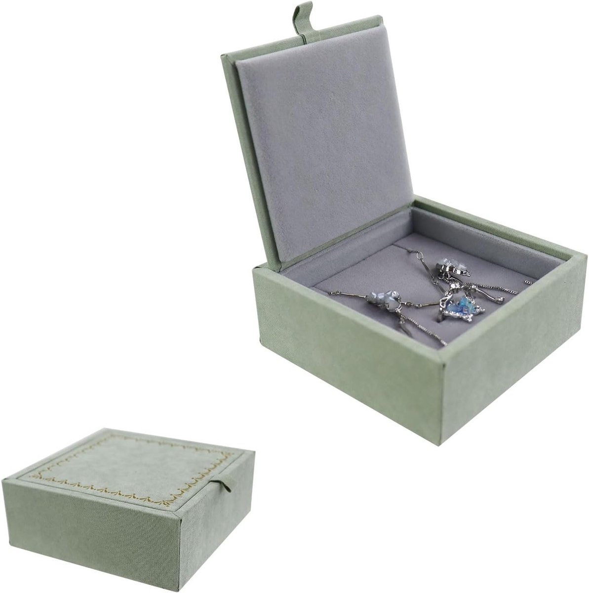 Elegante Vierkante Vintage Velvet Ringdoos voor Trouwen, Verloving en Jubileum met Luxe Hot Stamping (Groen)