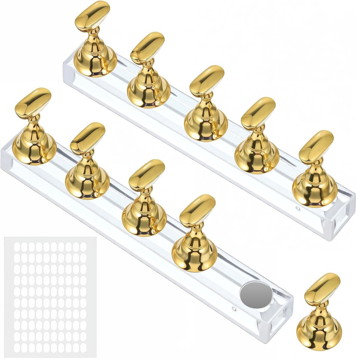 Gouden Acryl Nagelstandaard voor Oefening en Weergave van Persnagels met Magnetische Houder en Dubbelzijdige Plakband voor Manicure Gereedschap