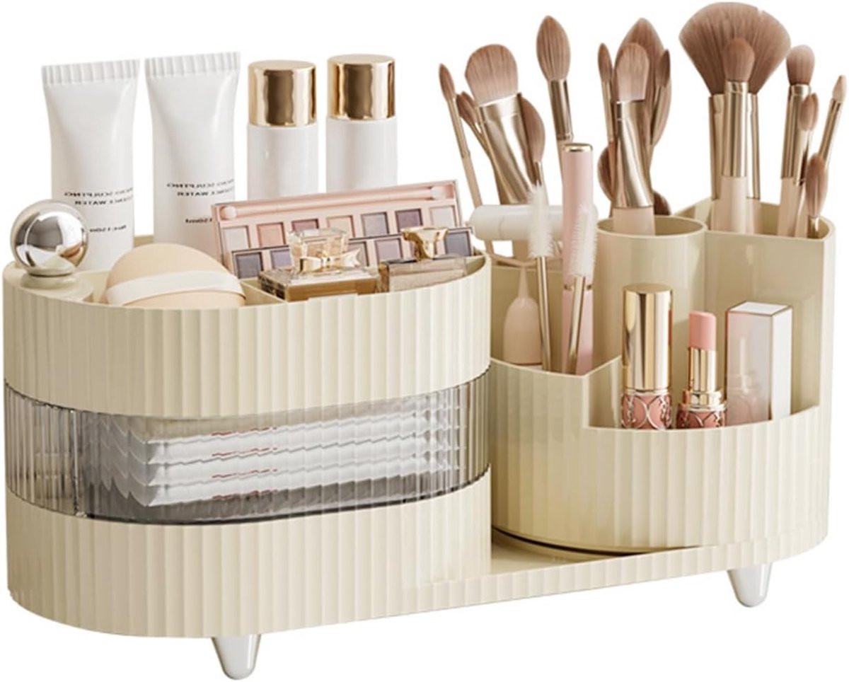 360° Draaibare Makeup Organizer met Lades, Grote Capaciteit voor Cosmetica, Perfect voor Vanity en Badkamer