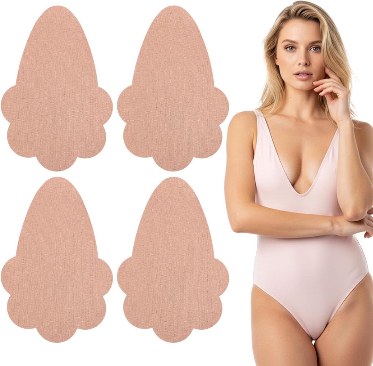 Aanpasbare huidkleurige borsttape - 4 stuks onzichtbare tepelpads voor vrouwen, ideaal voor rugvrije jurken en avondkleding, waterdicht en comfortabel