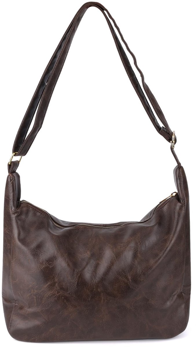 Dailygoody - Hobo Bag - Vegan Leren Schoudertas - Lichtgewicht en Vouwbaar - Bruin - Dames Tas - Trendy en Comfortabel - Perfect voor Dagelijks Gebruik