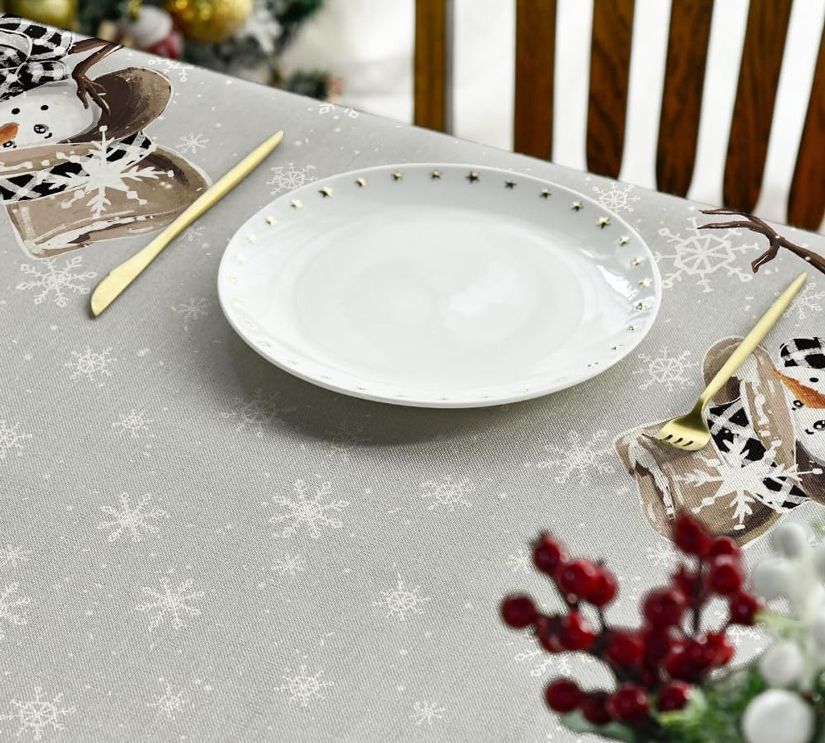 Dailygoody - Sneeuwpop tafelkleed - Kerst decoratie - Grijs - Seizoensgebonden tafellinnen - Binnen vakantie party decor - Geschikt voor eettafel - 10...