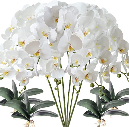 Kunstorchideeën - Nep bloemen - Decoratie aanbrengen - Real Touch materiaal - 80 cm - Wit