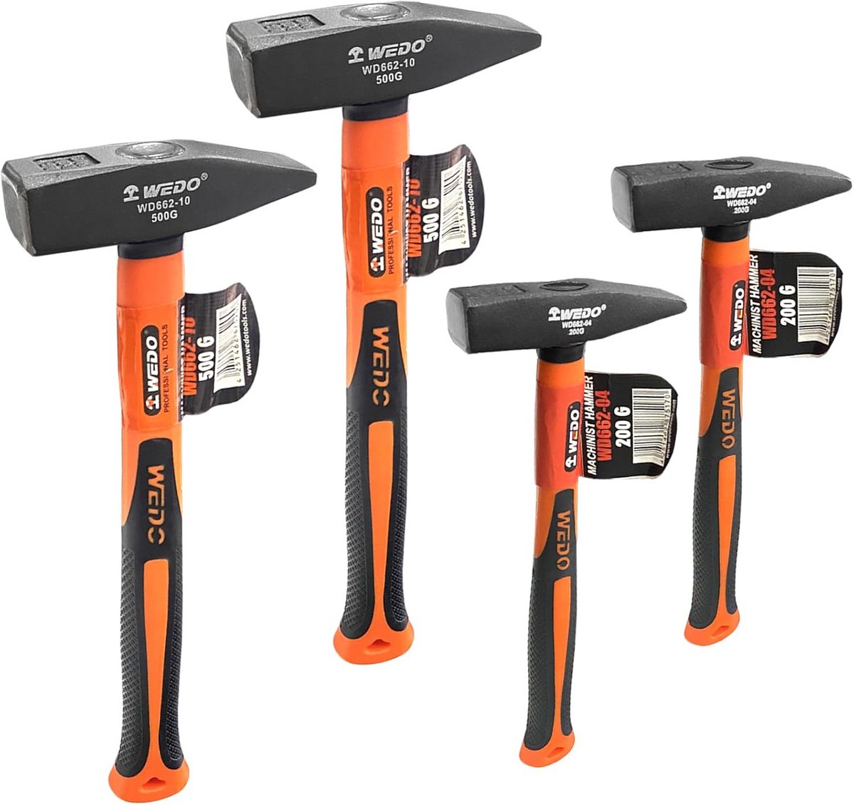 Slotenhamerset - Machinist hamers - Metaal Bewerken - Hardstalen kop - 4 stuks - Grijs