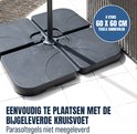 Vier zwarte parasolvoet tegels die samen een kruisvoet vormen.