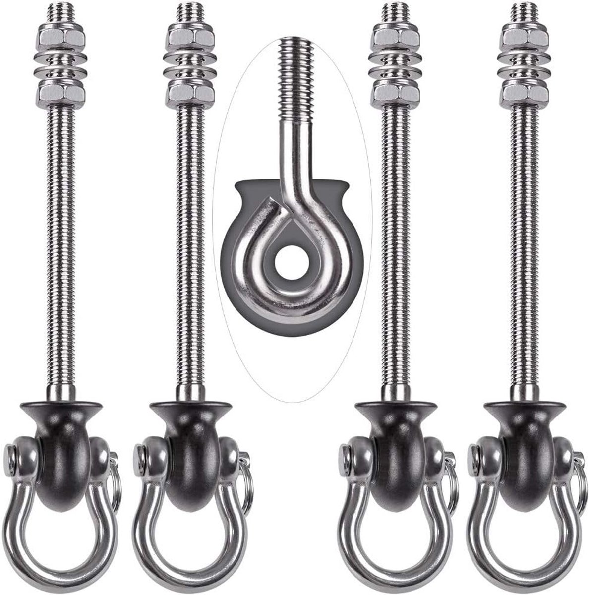Schommel Hangers - Set van 4 - Buitenactiviteiten Creëren - Heavy Duty Roestvrij Staal - 1500 Lbs Capaciteit - Zilverkleurig