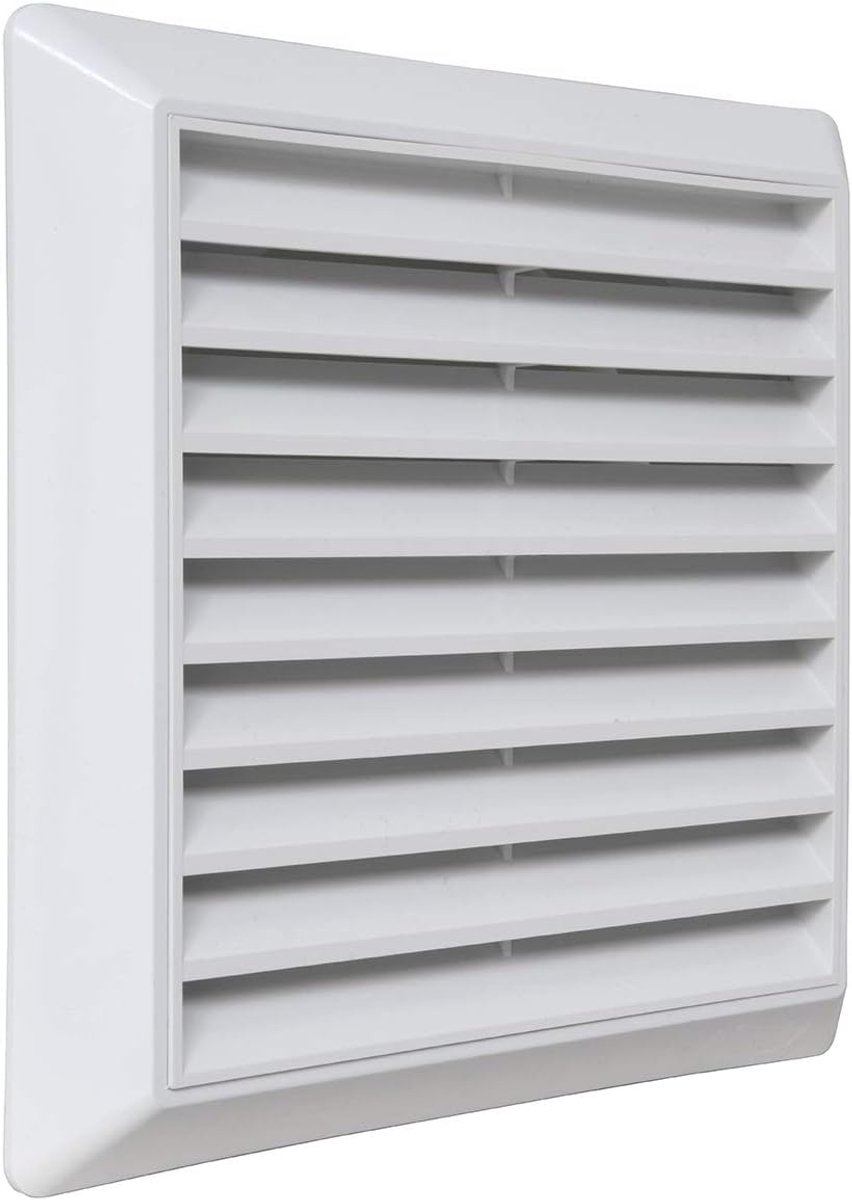 Ventilatierooster ABS - Afvoerrooster - Luchtcirculatie Verbeteren - Vaste Lamellen - 185 x 185 mm - Wit