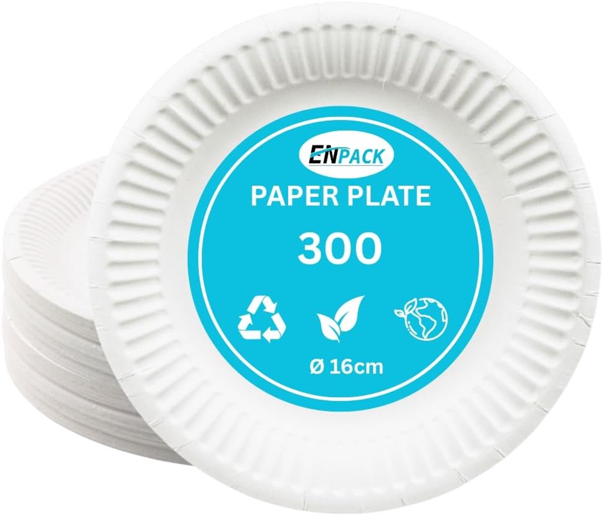 Wegwerp Borden - Papieren Servies - Feestjes en Picknicks - Biologisch Afbreekbaar Materiaal - 300 Stuks 16 cm - Wit
