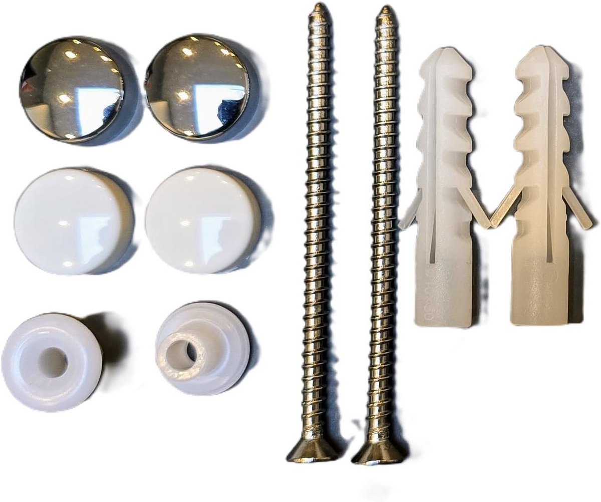 Toilet Bevestigingsset - WC Onderdelen - Badkamer Reparatie - Roestvrij Staal - 8 x 17 cm - Chroom/Wit
