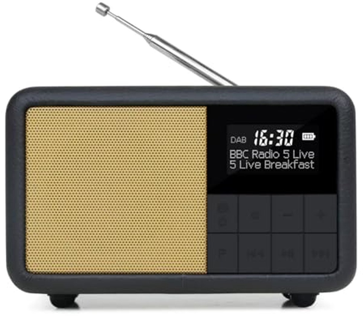 Draagbare radio - Mini DAB+ - Muziek luisteren - 12 uur batterij - 13 x 7.8 x 8.8 cm - Houtkleurig