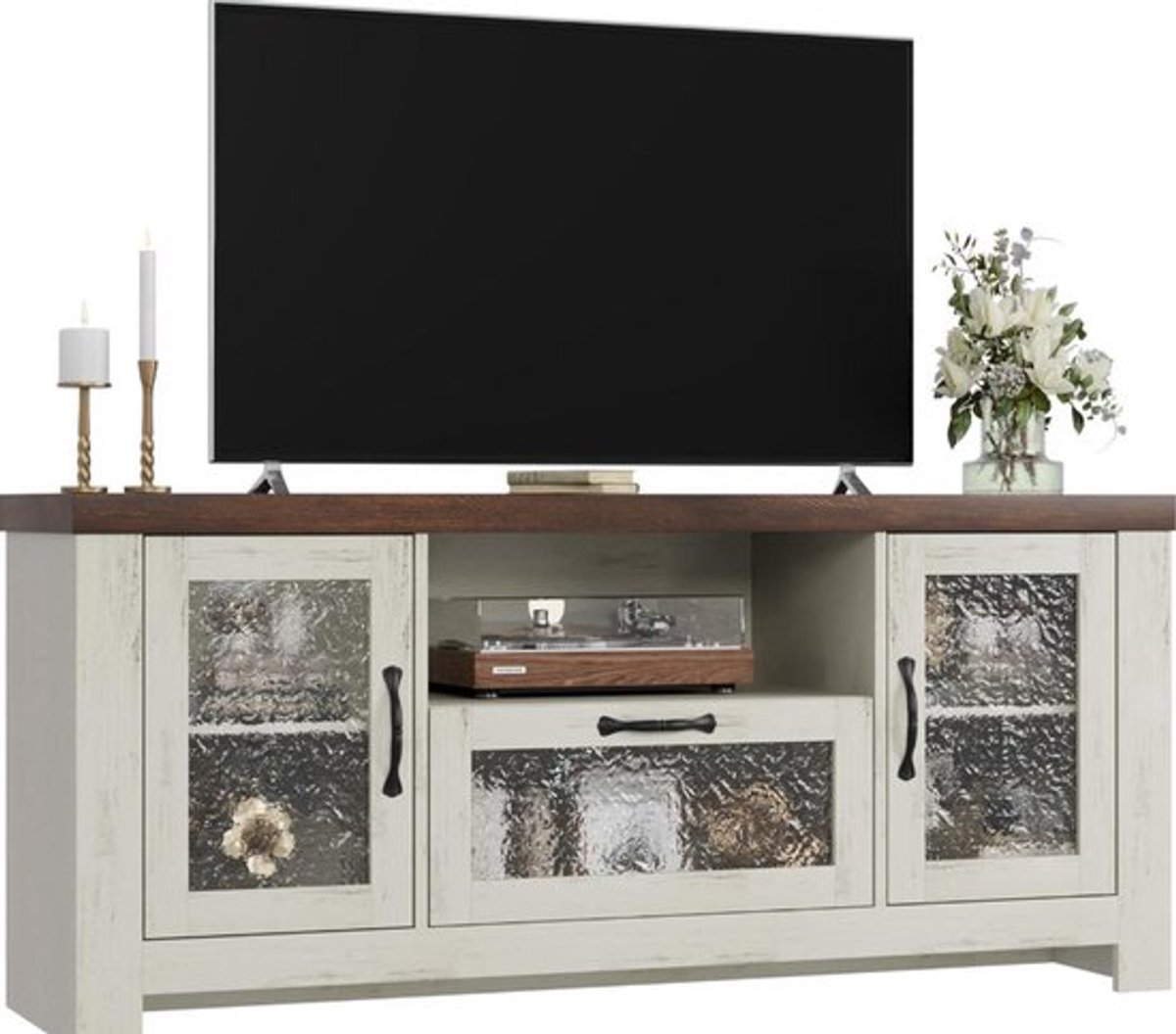 Danky TV Meubel Farmhouse 147cm - Houten Dressoir voor TV tot 65 Inch Bruin Wit