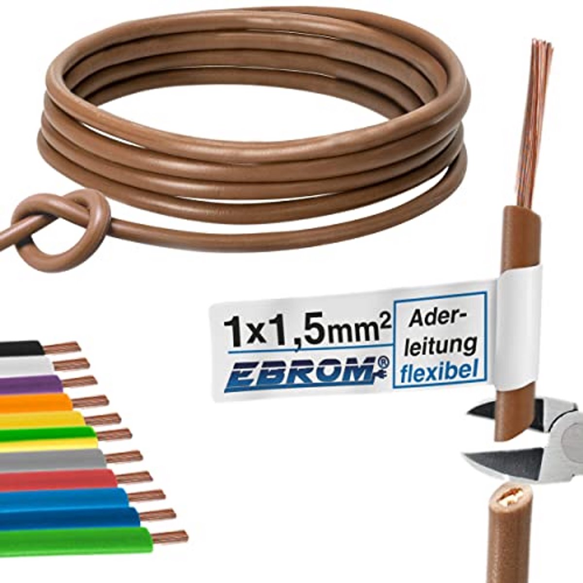 Aderleiding bedradingsleiding - Enkele draad - Installatie werk - Flexibel koper - 15 mm2 - Bruin