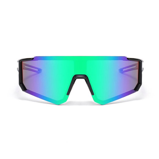 Zonnebril - Fiets - Sport - Festival bril - Rave - Voor kinderen - Semi randloos - Met zwarte pootjes - Blauw/groen spiegelglas — afbeelding 2