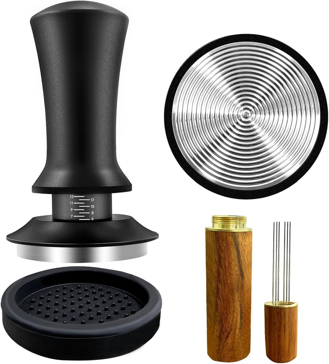 Espresso Tamper Set Koffie Accessoires Perfect Koffie Zetten Inclusief WDT Tool 51 mm Zilver