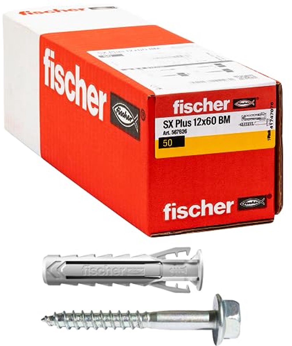 Pluggen met schroeven - Bevestigingsmateriaal - Meubels ophangen - Directe grip - 12x60 mm - Grijs