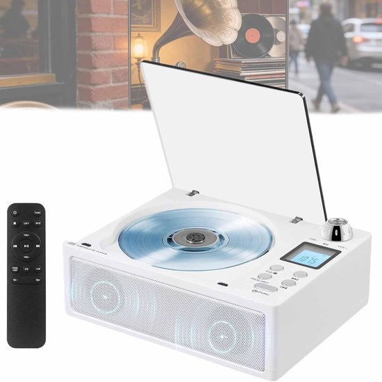 Draagbare cd-speler met afstandsbediening, oplaadbare batterij, USB/SD-ondersteuning, lcd-scherm, kleine compacte retro cd-speler, dubbel stereogeluid voor thuis en bu Buiten, wit — afbeelding 5