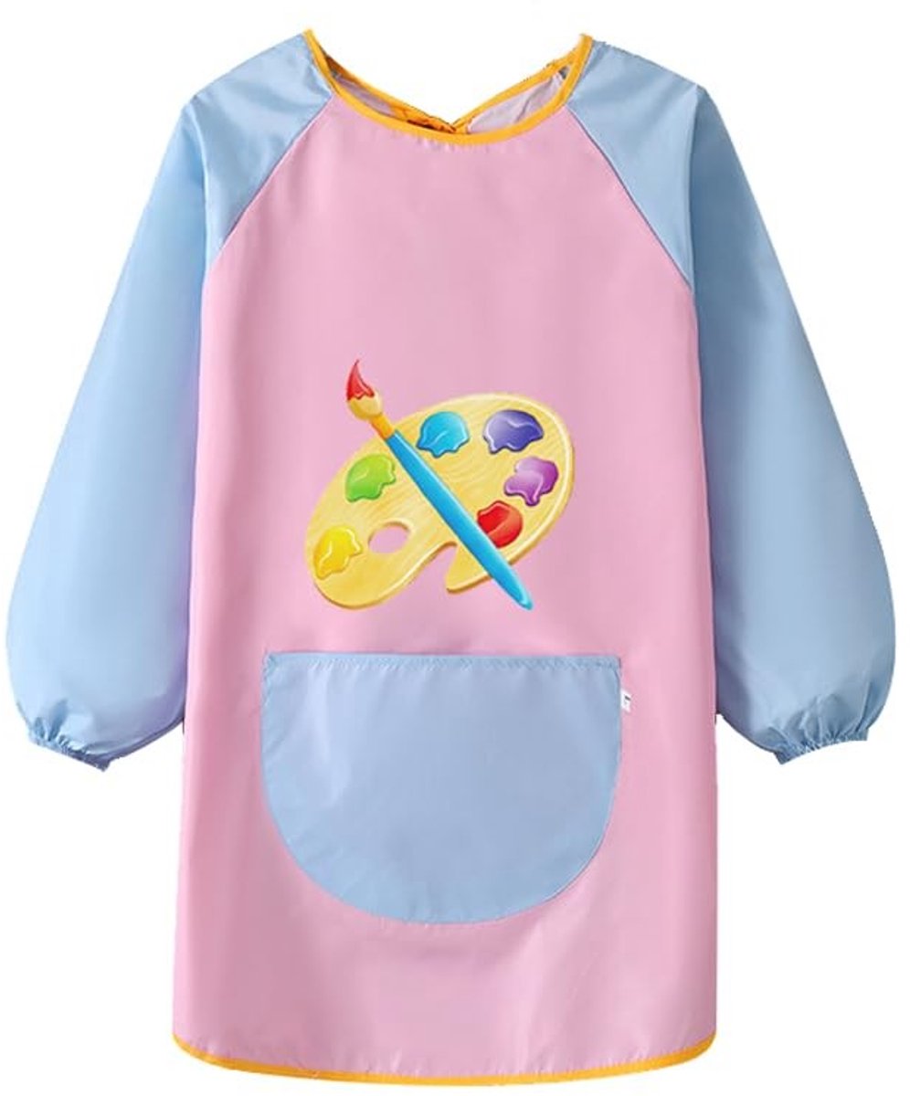 Dailygoods- Schilderjas waterdicht - Kinderschort met mouwen - Tweekleurige naden - Voor kinderen 6-12 jaar - Groot voorvak - Polyester/PVC materiaal