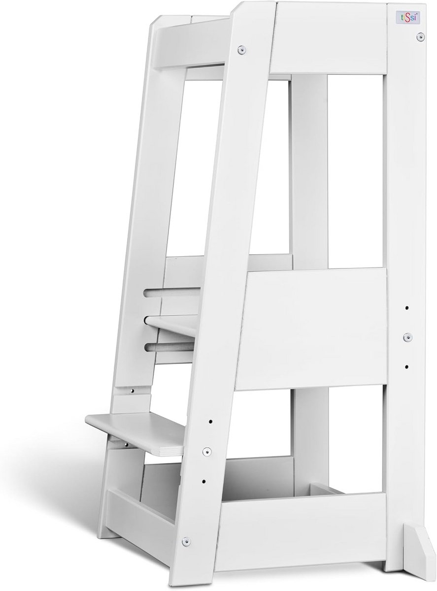 Opstapje Leren Toren - Hulpmiddel Keuken - Kinderen Helpen - In Hoogte Verstelbaar - 39x39x39 cm - Wit